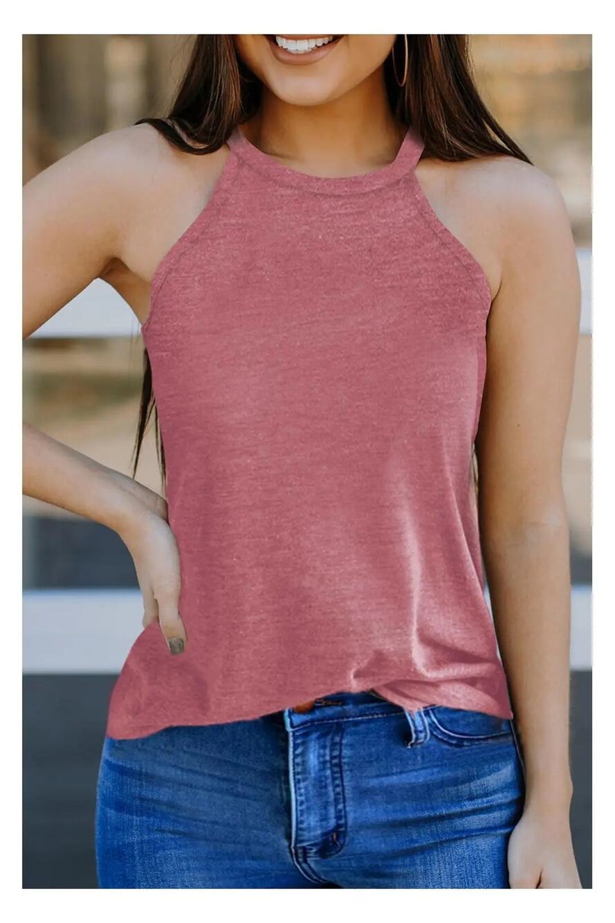 Pink Crew Neck Tank Top